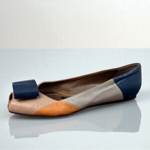 MARNI Colorblock Leather Peep Toe Bow Flats